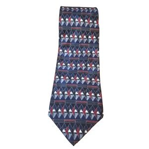 Gianfranco Ruffini Geometric Blue Red Gray Gold Thread Textured Pointed Silk Tie